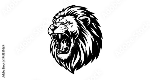Roaring Lion Head Black and White Mascot Logo Vector Illustration