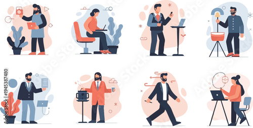 Diverse professionals engaged in various tasks with digital devices and plants