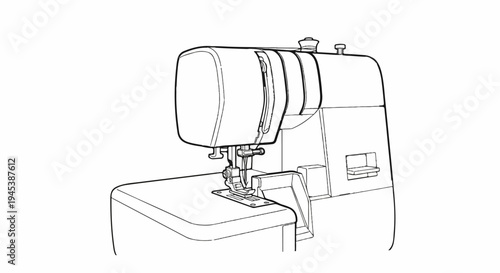 Detailed line drawing of a sewing machine, focusing on its needle and plate