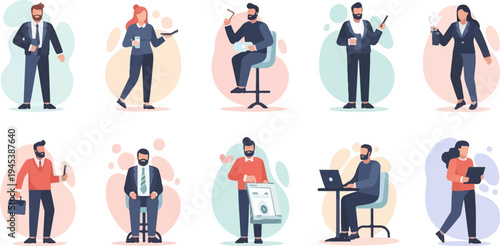 Diverse business professionals in modern, flat illustration style