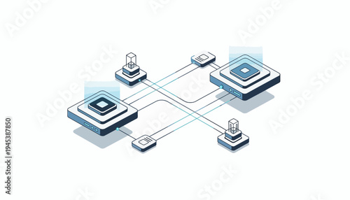 A network connection concept with servers and devices.