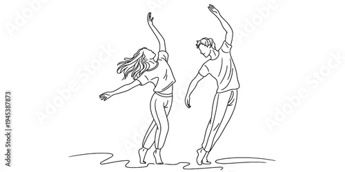 Continuous line couple dancing together joy movement vector illustration
