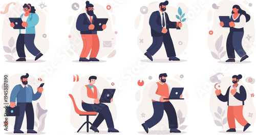 Diverse individuals engaged in various work-related activities, some with technology (1)