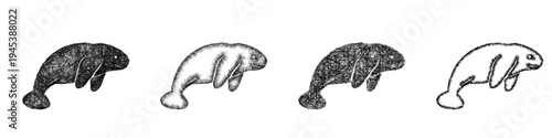 Sketch manatee icon design set
