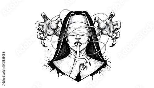 A hooded figure with a bandaged face.