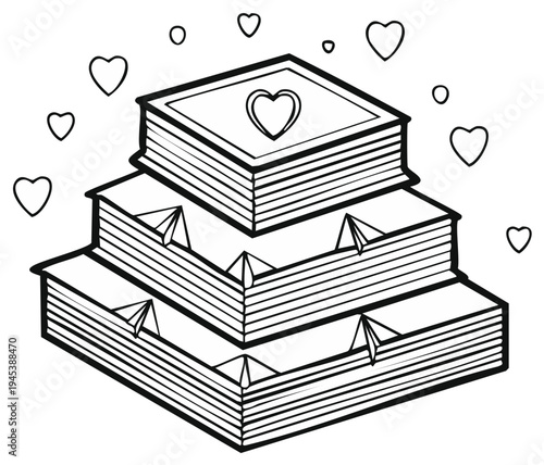 Stack of Books Forming a Stairway with Heart Shapes Outline Drawing Education Concept