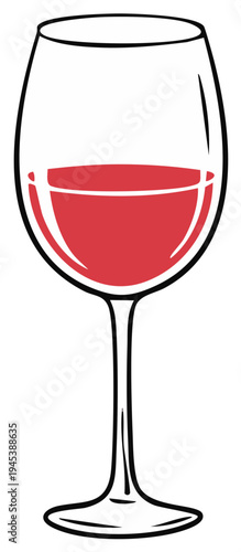 Elegant clear glass filled with rich red wine on a white background