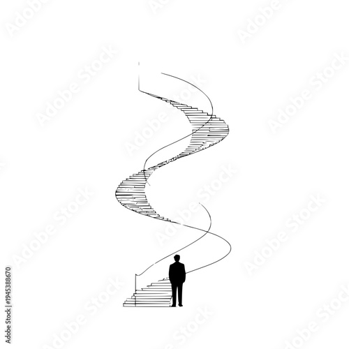 Man standing on spiral staircase