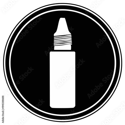 Dropper bottle icon, minimalistic white on black design, isolated vector graphic, medical or pharmaceutical use, clean symbol