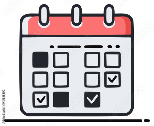 Clean illustration of a calendar with marked days and empty squares indicating scheduling and planning