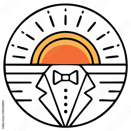 Elegant sunset over tuxedo graphic emblem for events and celebrations