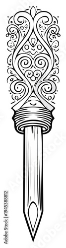 Elegant Black and White Ornate Needle Design Illustration