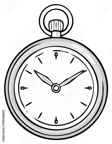 Illustrated Pocket Watch, Hand Drawn Antique Clock, Time Concept, Vintage Style