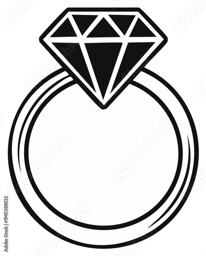 Classic Diamond Engagement Ring Icon Black and White