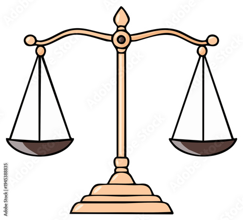 Illustrated Gold Justice Scale - Legal Law Concept, Symbol of Fairness