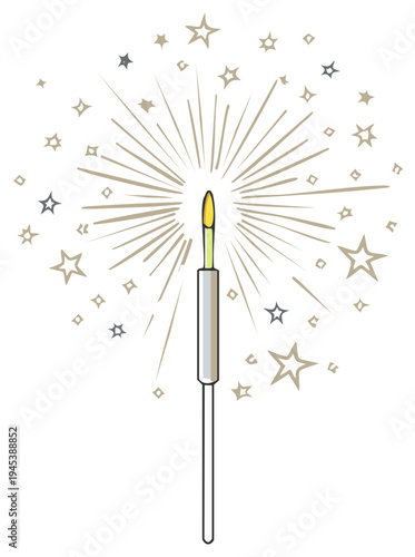 Celebration Sparkler with Bursting Rays and Stars Festive Holiday Vector Illustration
