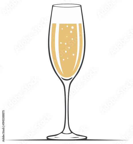Elegant champagne flute with golden sparkling wine vector illustration for celebration