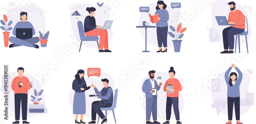 Diverse individuals engaged in various work and leisure activities