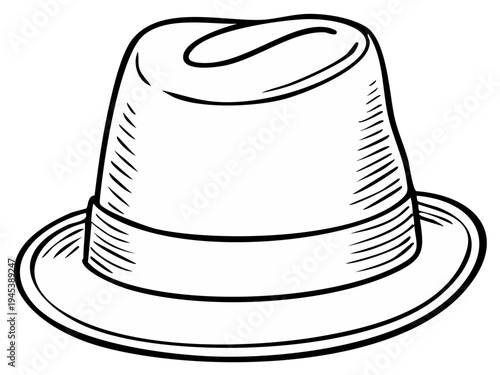 Classic fedora hat sketch with simple lines and shading