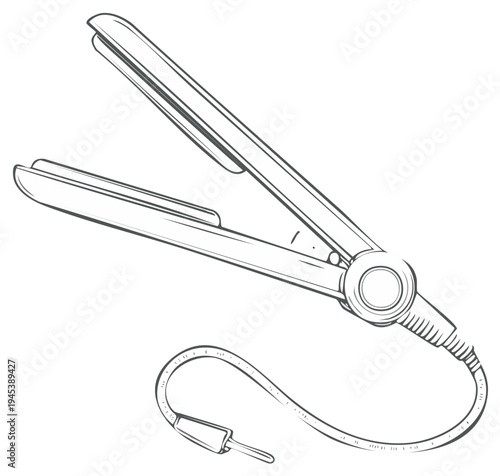 Vector line art illustration of an electric hair straightener or flat iron hair styling tool