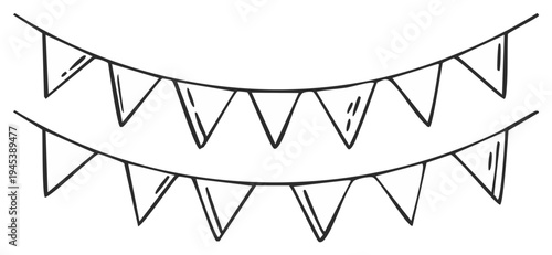 Hand Drawn Bunting Flags String Decoration Line Art Isolated Vector Illustration
