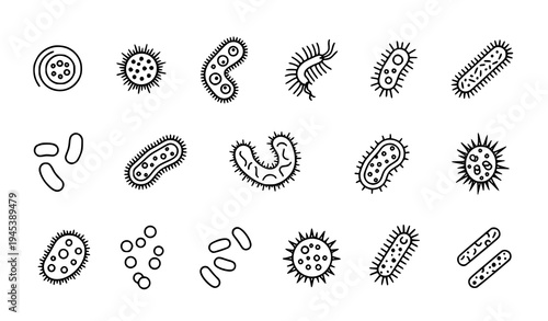 Germ bacteria virus pathogen pictogram icon set vector