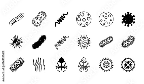 Bacteria microbes and virus pictogram icon set medical vector