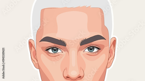 Close-up illustration of a person's face, focusing on eyes and nose