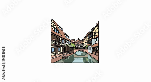 Charming European canal town with half-timbered houses