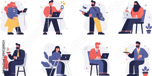 Diverse people working on laptops and presenting ideas in a modern office setting