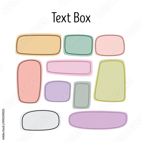 Colorful Rounded Rectangle Text Box Shape Set, Pastel Label Badge Clipart, Hand Drawn Doodle Color Text Banner, Abstract Rounded Shape Design Element, Vector Illustration