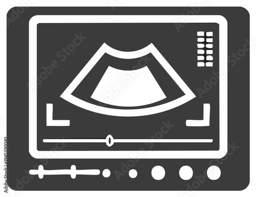 Stylized monochrome icon of an ultrasound monitor with a medical diagnostic image