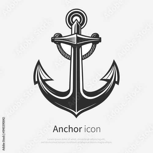 Nautical anchor icon isolated on white background. Black vector illustration of a classic maritime ship anchor in simple flat style.