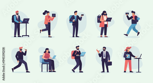 Diverse individuals engaged in work and technology