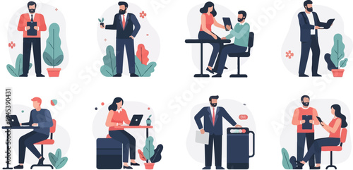 Modern office scene with professionals collaborating and working