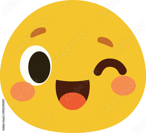 Cute Winking Emoji Emoticon with Joyful Expression