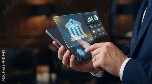 Digital banking interaction modern office business technology professional environment close-up view financial innovation