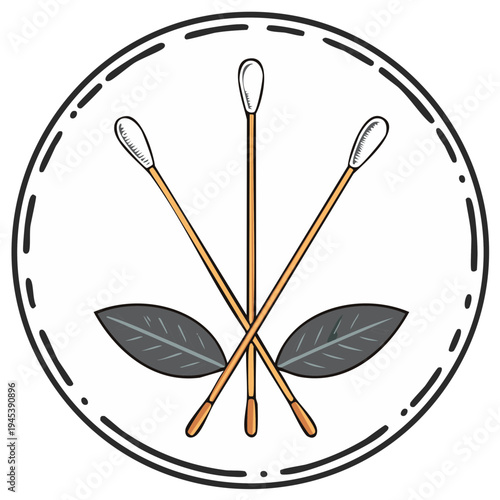 Stylized graphic of cotton swabs and leaves