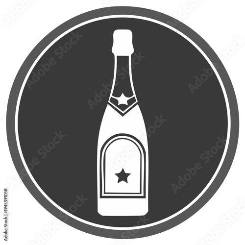 Champagne bottle icon in a circle. Simple flat vector graphic symbol for celebration, new year, and parties.