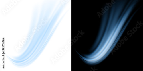 Blue wind waves effect. Abstract light motion trails with sparkles isolated on black background. Light blue Twirl. Curve light effect of blue line. Luminous blue circle.	
