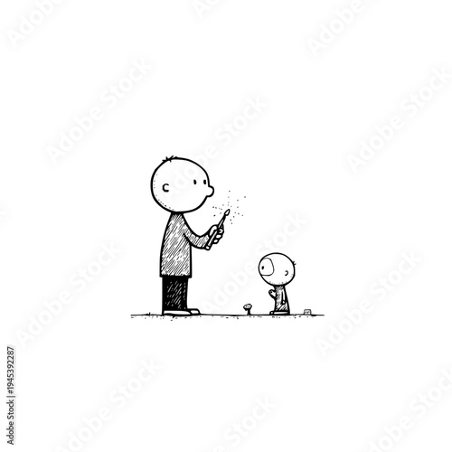Man Smoking Cigarette while Talking to Sad Little Boy