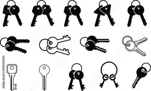 A vector illustration set of black key silhouettes