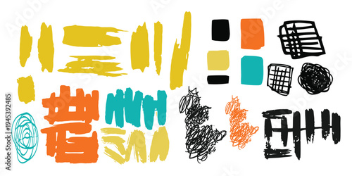 Abstract art composition with geometric shapes and expressive lines