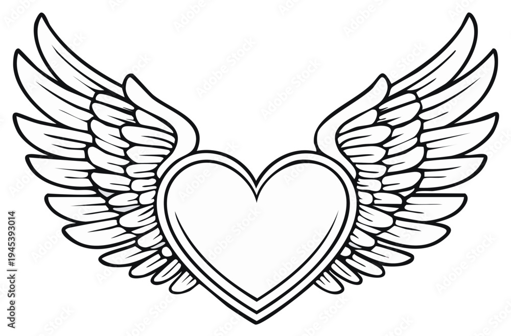 Obraz premium Heart with Angel Wings Silhouette Graphic Emblem