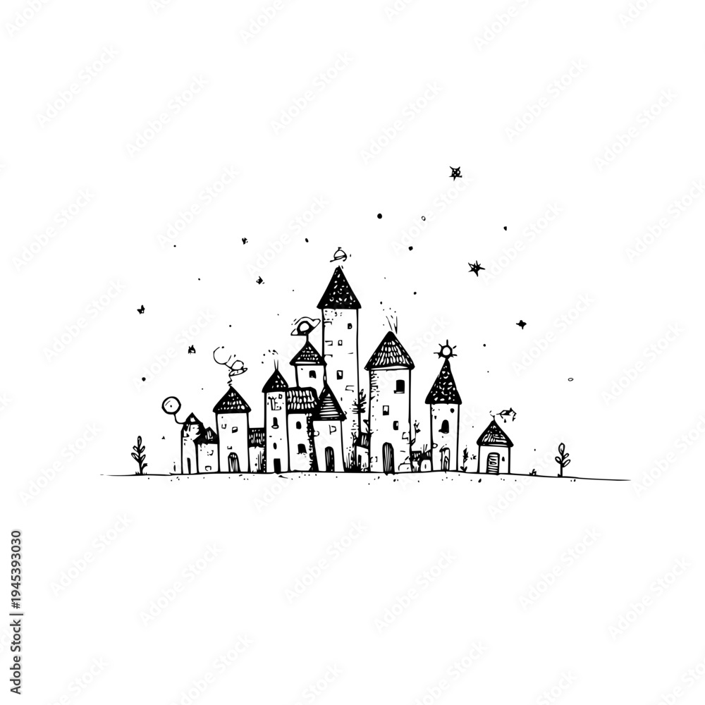 Fototapeta premium Fantasy Castle with Towers under Starry Night Sky