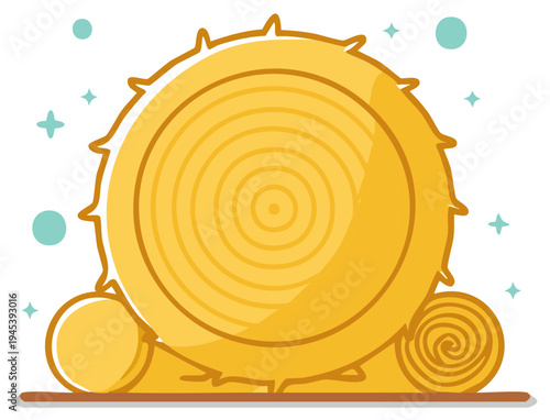 Whimsical golden round hay bale and two small rolls seasonal farm illustration