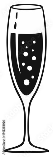 Champagne flute illustration with sparkling bubbly beverage
