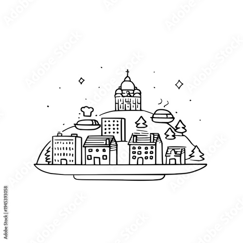 Cityscape on Plate with Snowfall