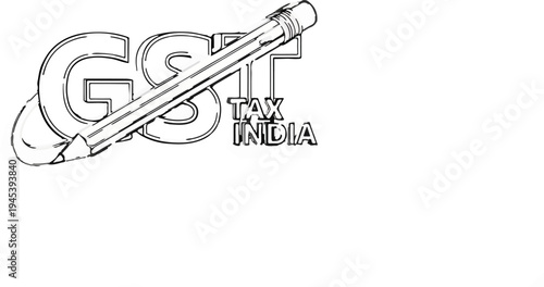 Stylized 'GST TAX INDIA' text with pencil illustration