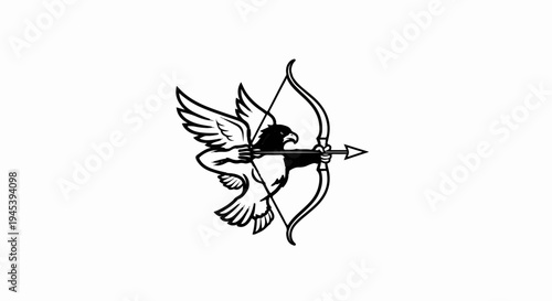 Stylized eagle with bow and arrow, ready to launch